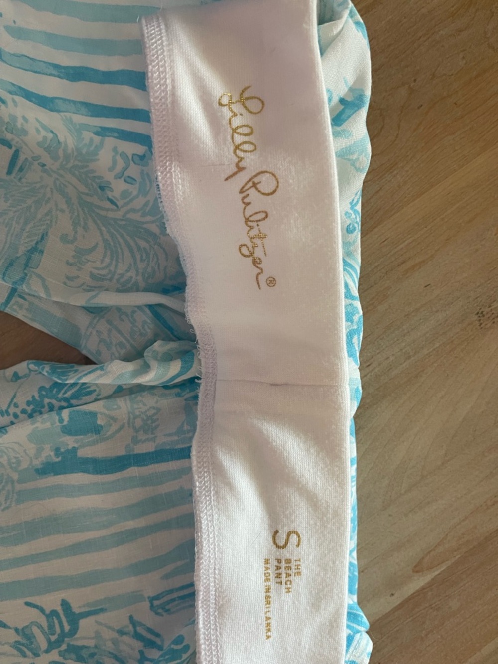 Lilly Pulitzer Beach Pants Small 33” Inseam Blue White palm Print Linen Sz Small - Picture 9 of 14